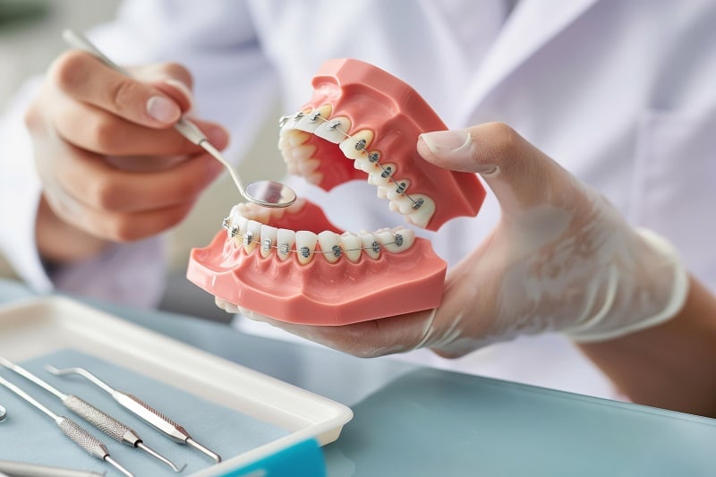 Dentist Demonstrating Braces